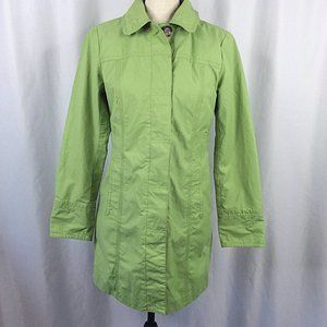 Eddie Bauer Trench Coat Womens Size XS Green Cotton Nylon Blend Mid Length